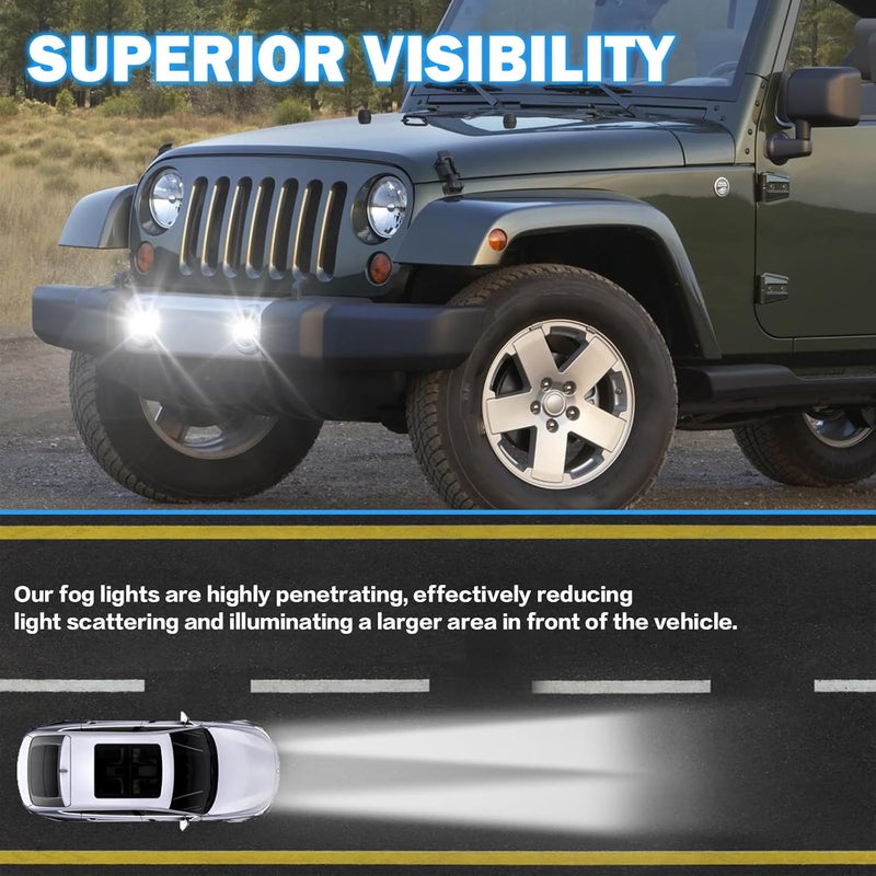 BOXLIGHT LED Fog Lights Assembly Compatible With Jeep Wrangler 2007-2018 DRL Front Bumper Driving Fog Lamp Kits Fog Light Driver & Passenger Side - Image 2